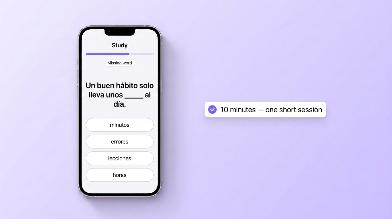 VibeLing practice screen: fill in the missing word in a Spanish sentence