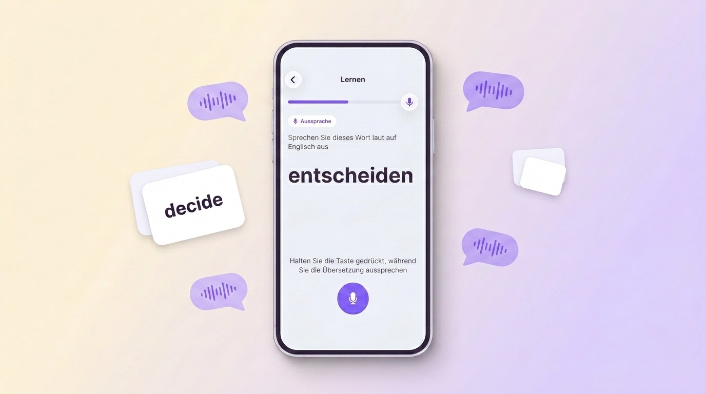 Aussprachetraining in VibeLing: Das deutsche Wort muss auf Englisch gesagt werden
