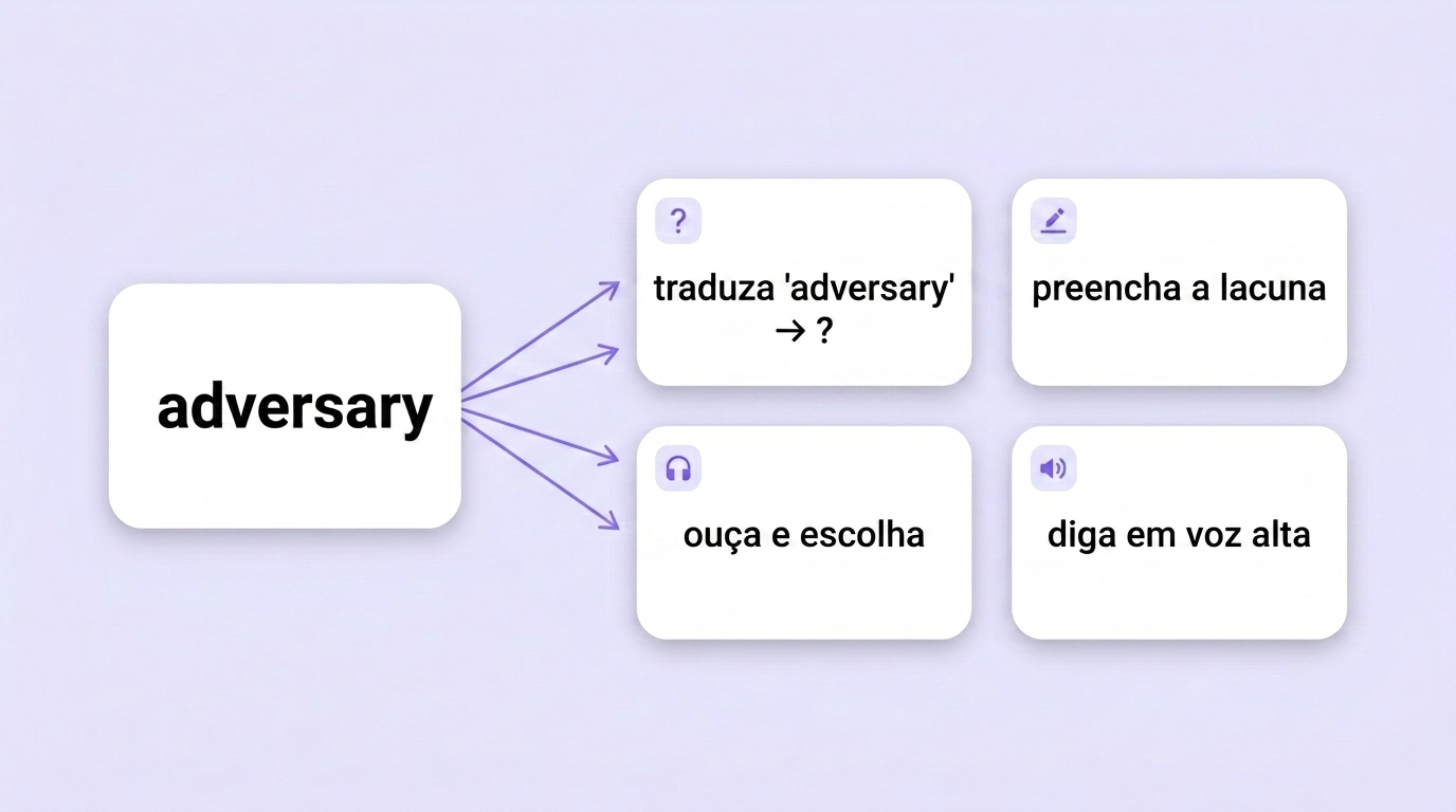 Uma palavra em inglês transformada em quatro exercícios diferentes