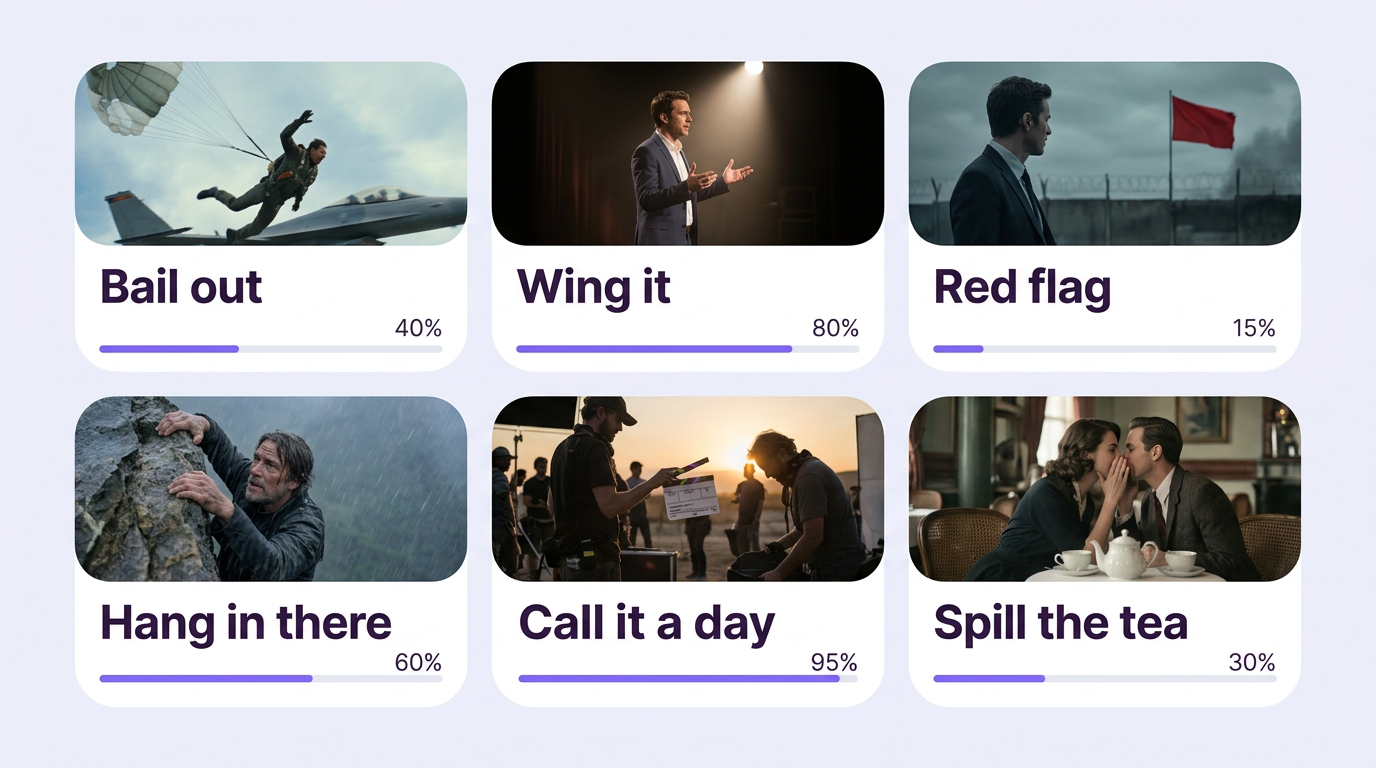 Coleção de expressões em inglês tiradas de filmes no dicionário pessoal do VibeLing com o progresso