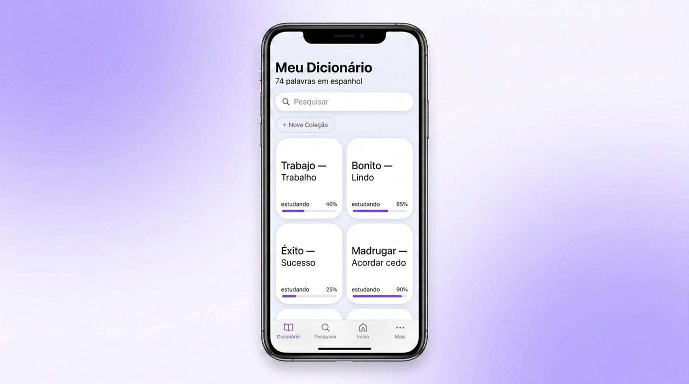 Tela «Meu Dicionário» no VibeLing com palavras em espanhol