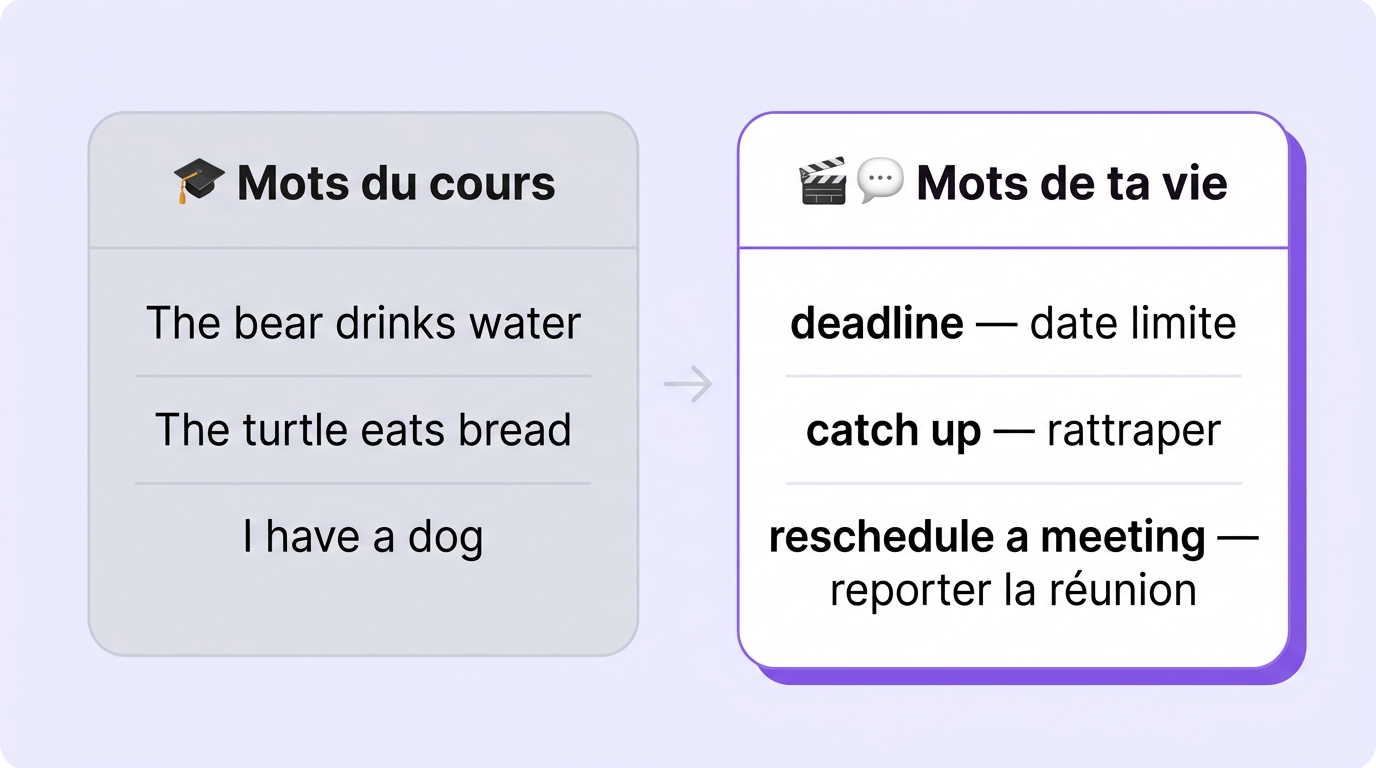 Comparaison : mots du cours contre mots de ta vie