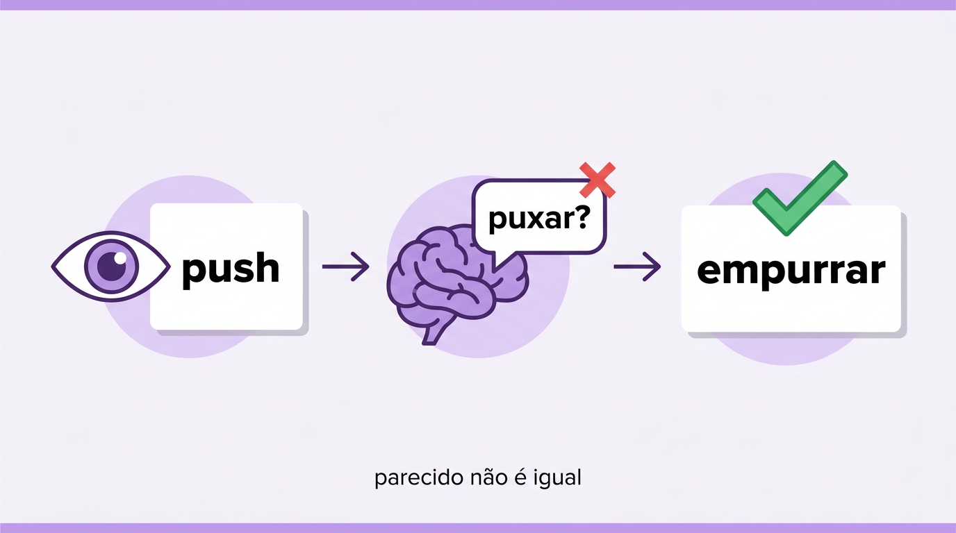 A armadilha: você vê push, o cérebro sugere puxar, o significado real é empurrar