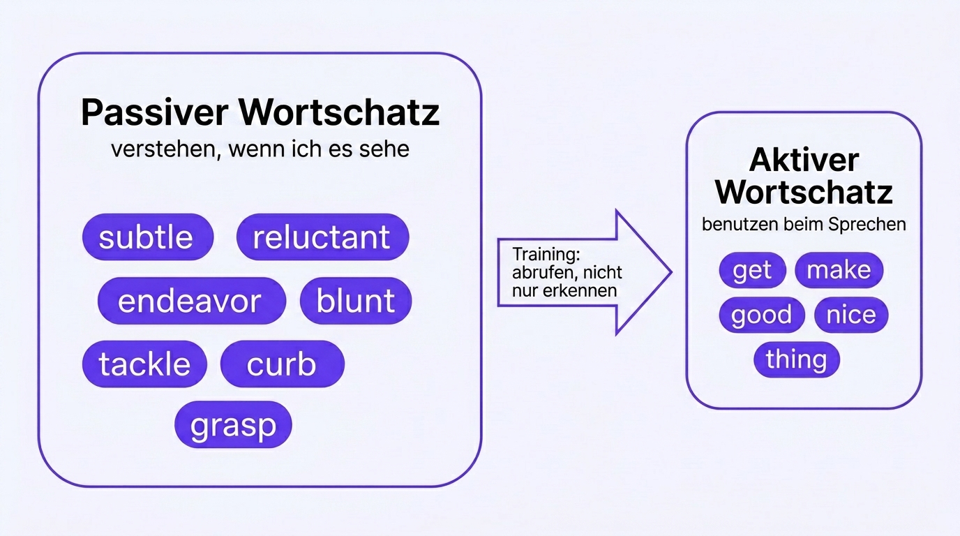 Passiver und aktiver Wortschatz: verstehen beim Lesen vs. selbst benutzen beim Sprechen