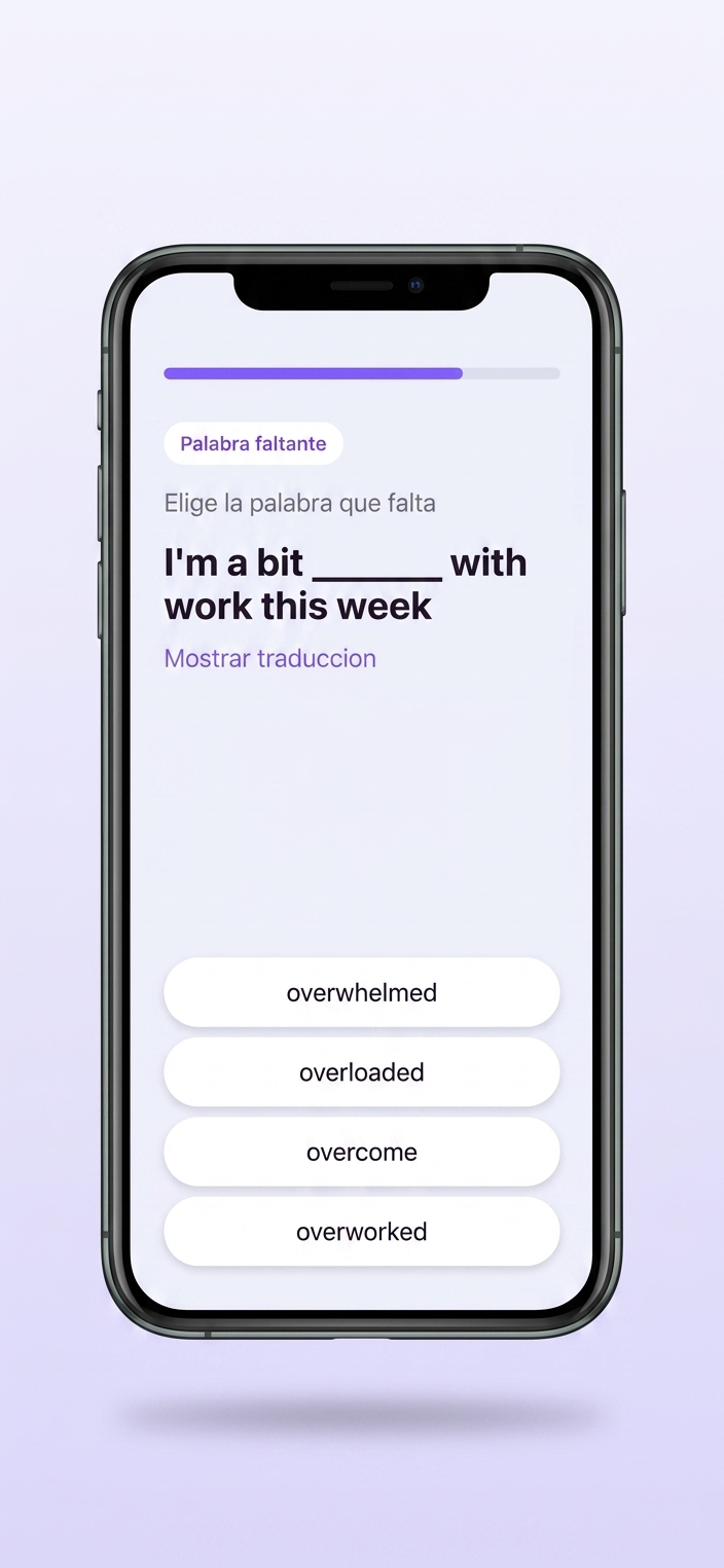 Ejercicio de VibeLing: elige la palabra que falta en la frase