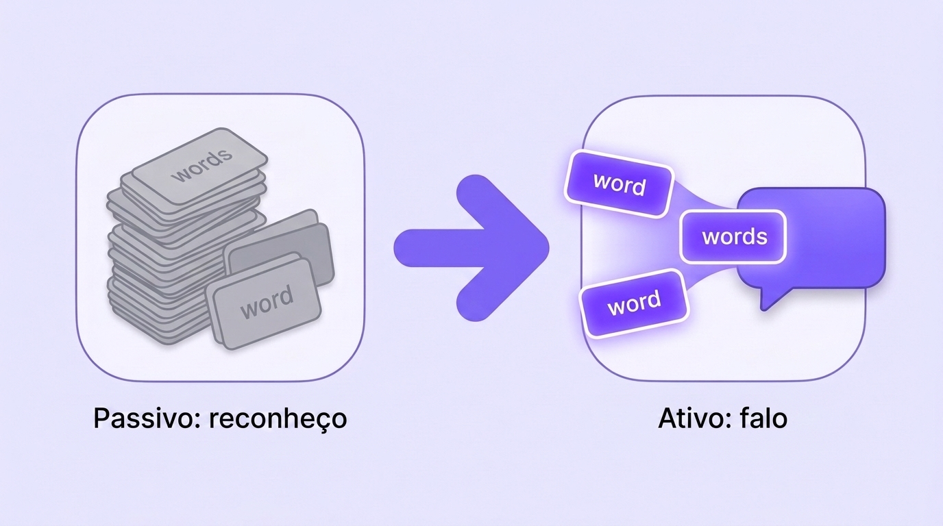 Esquema: o vocabulário passivo (reconheço) vira ativo (falo)
