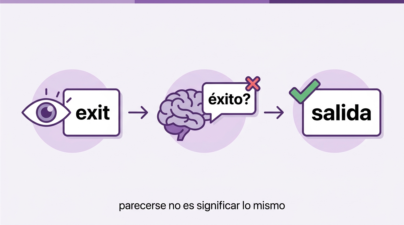 La trampa: ves exit, el cerebro sugiere éxito, el significado real es salida
