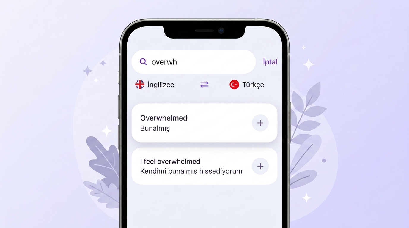 VibeLing'de overwhelmed kelimesinin aranması ve Türkçe çevirisi