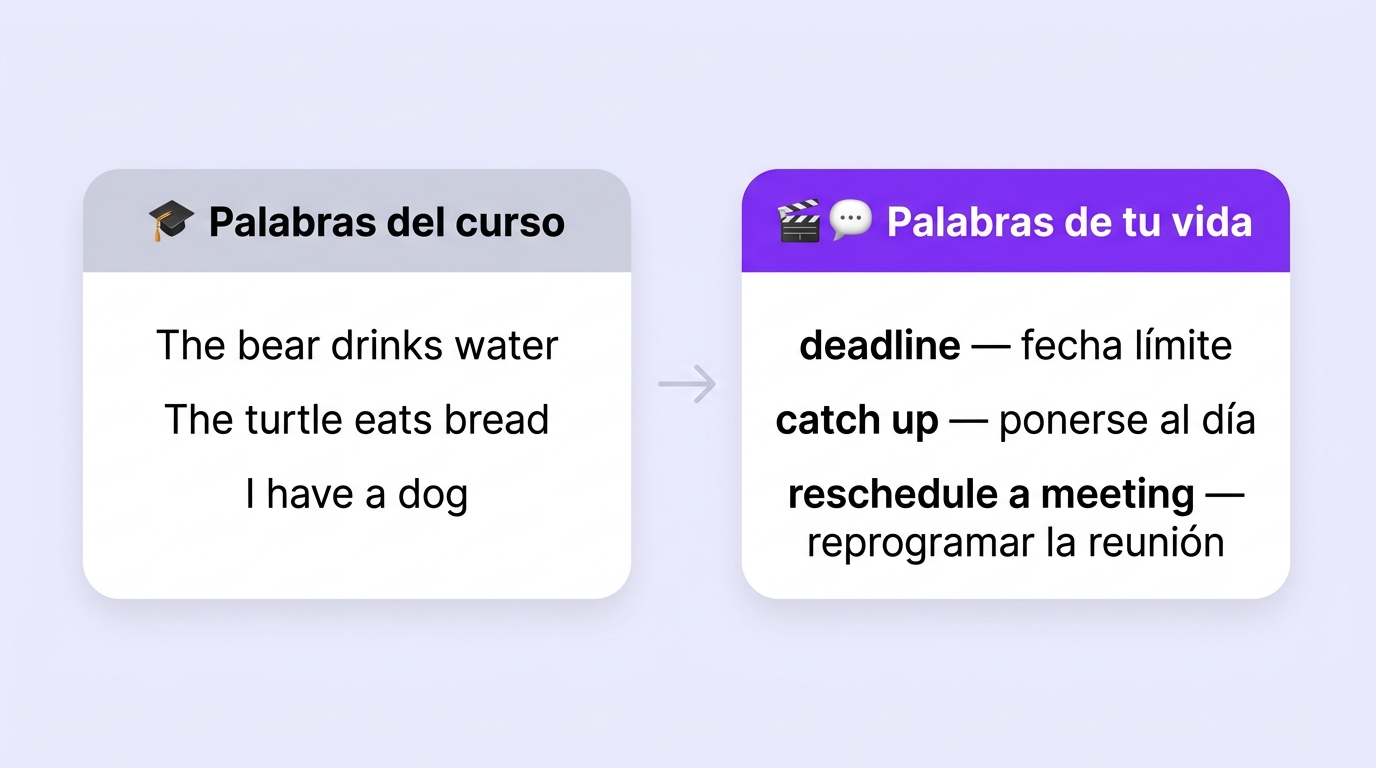 Comparación: palabras del curso frente a palabras de tu vida
