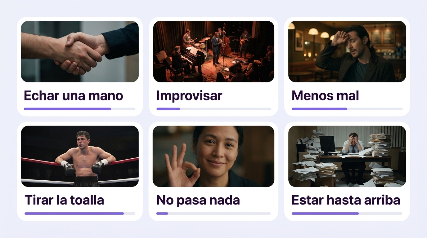 A collection of Spanish phrases from movies in a personal VibeLing dictionary with learning progress