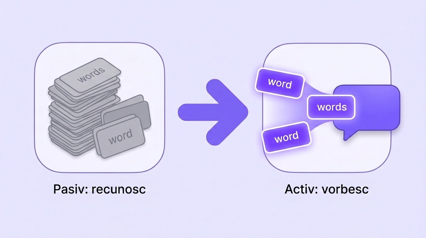 Vocabularul pasiv (recunosc) devine activ (vorbesc)