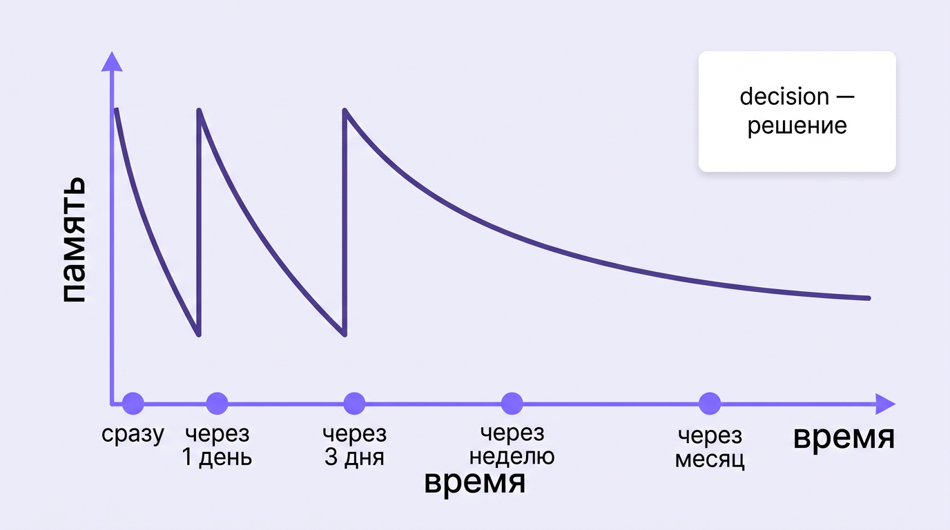 Кривая забывания и точки интервальных повторений