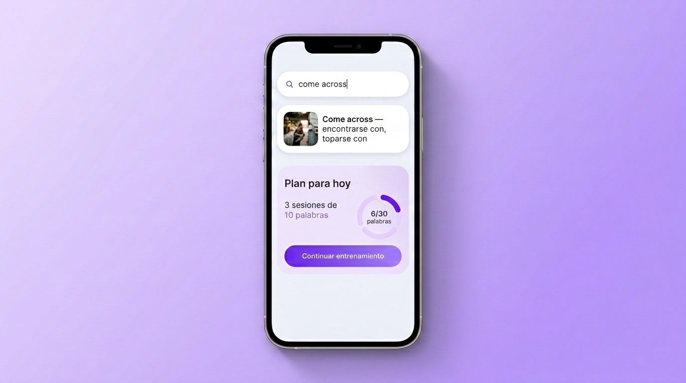 Búsqueda de come across en VibeLing: traducción y plan de entrenamiento de hoy