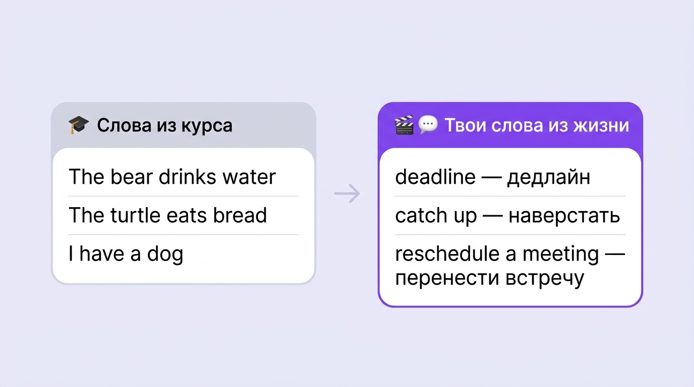 Сравнение: слова из курса против твоих слов из жизни