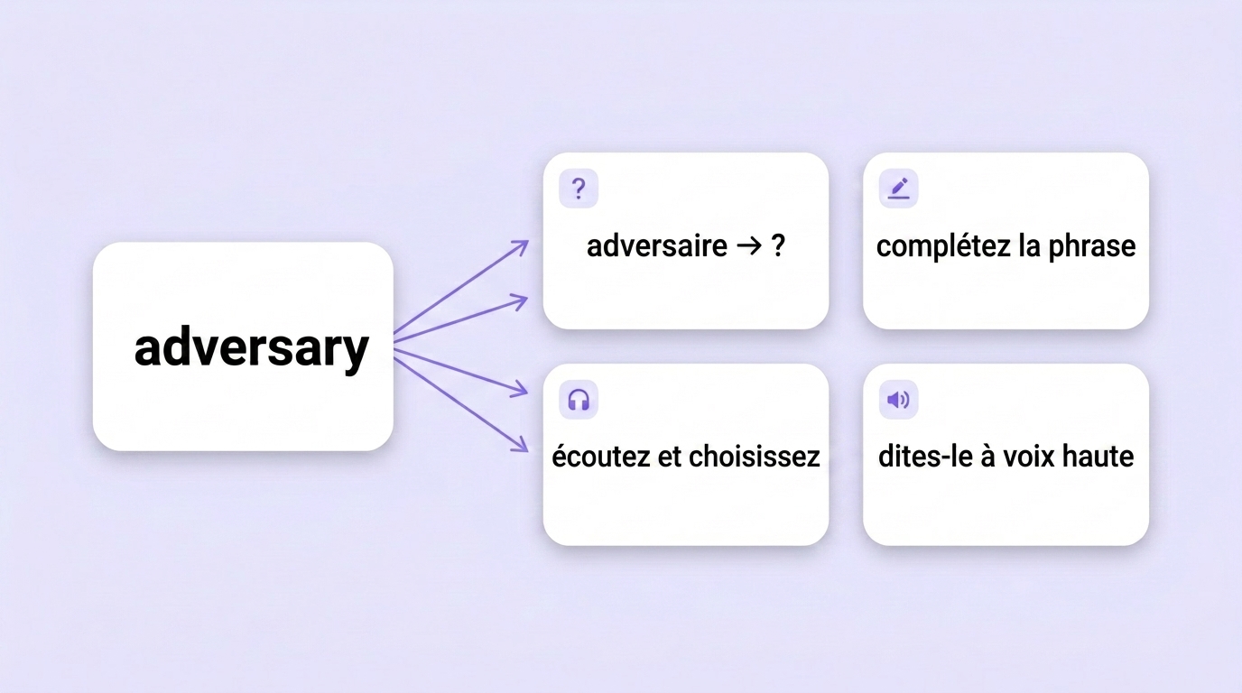 Un mot anglais transformé en quatre exercices différents
