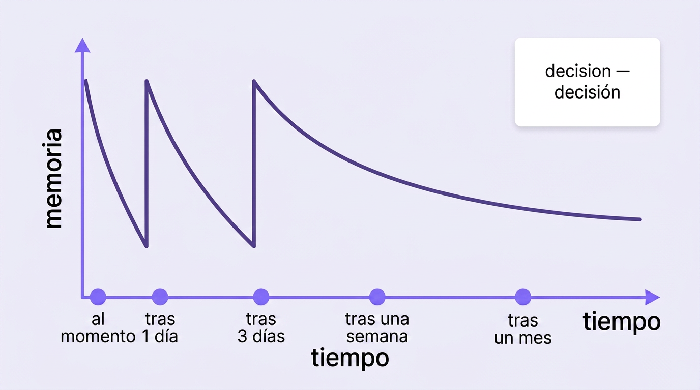 Curva del olvido con puntos de repaso espaciado
