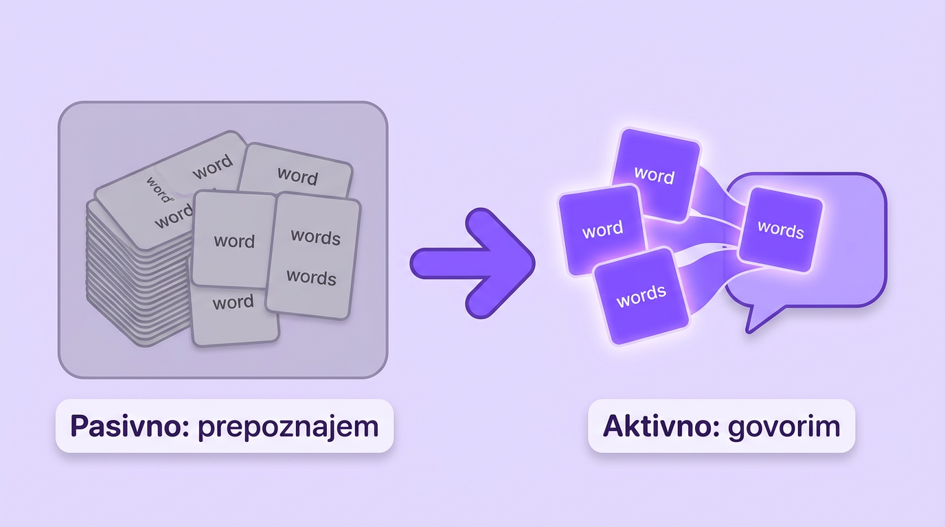 Šema: pasivni rečnik (prepoznajem) postaje aktivni (govorim)