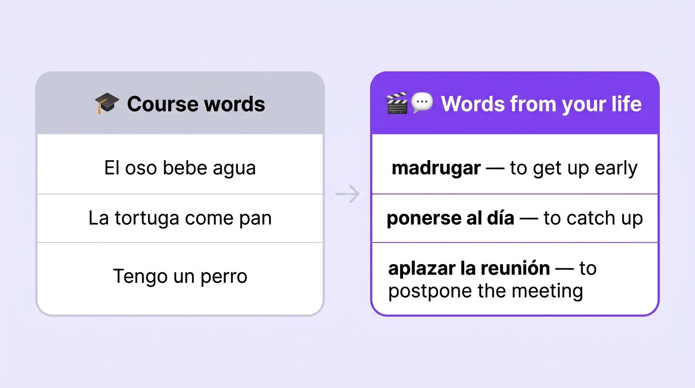 Comparison: course words vs words from your life