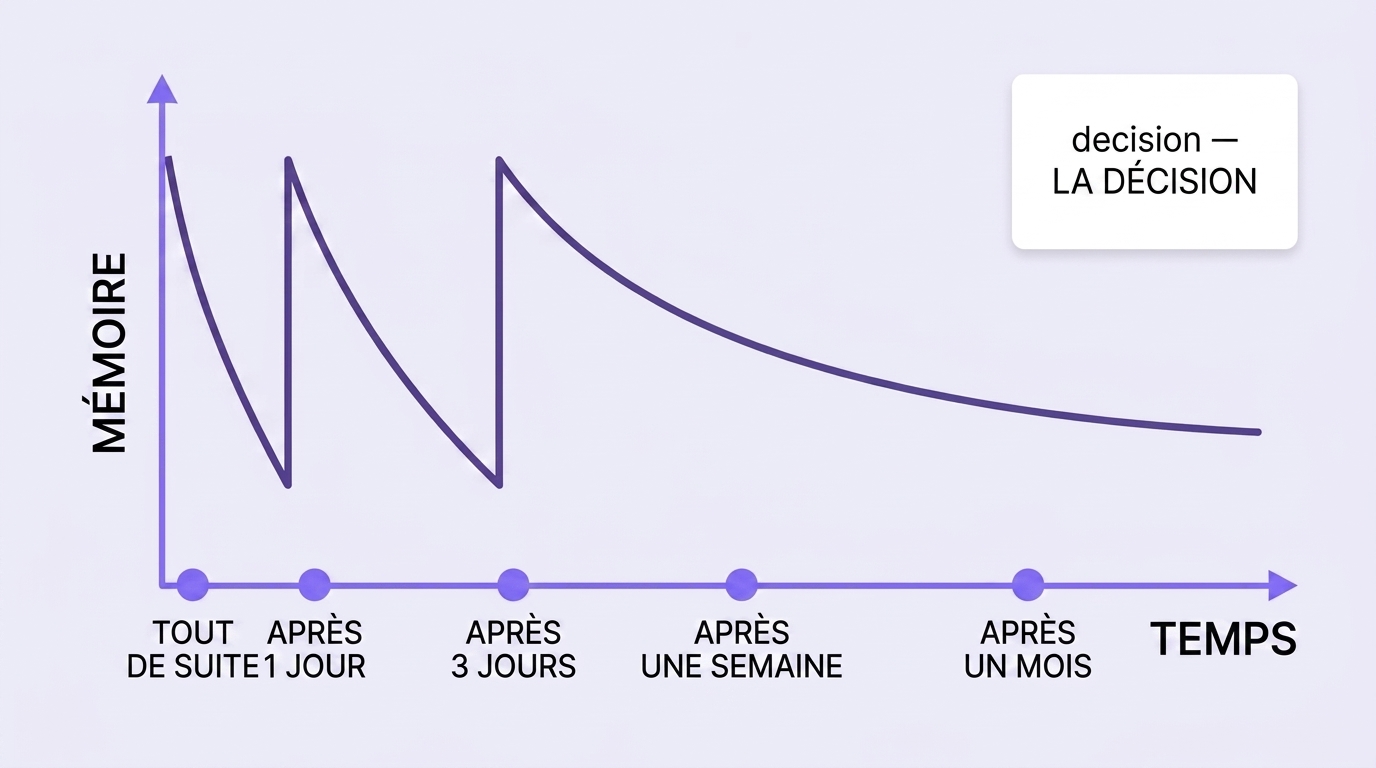 Courbe de l'oubli avec points de révision espacée