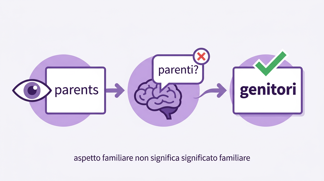 La trappola: vedi parents, il cervello suggerisce parenti, il vero significato è genitori